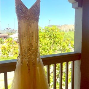 Gold silk & tulle formal dress